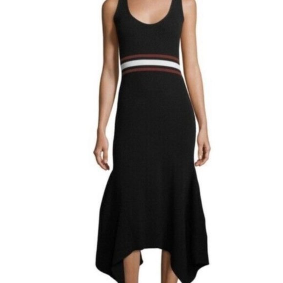A.L.C. Size S Black, White, Red Viscose Striped Sleeveless Knit Scoop Neck Dress - Picture 4 of 5
